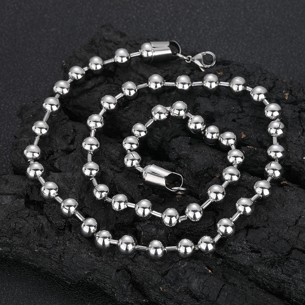 8mm Glass Bead Chain Round Bead Chain Stainless Steel Hip Hop Necklace