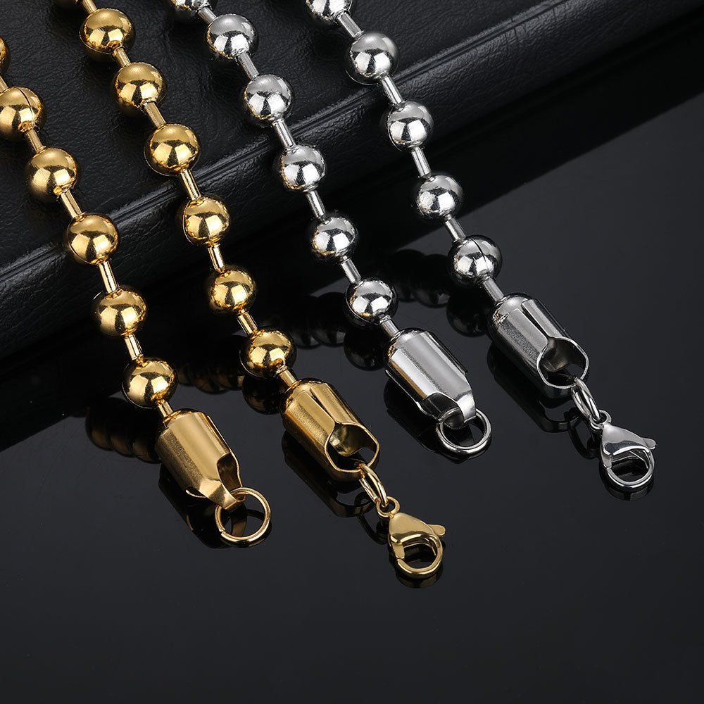 8mm Glass Bead Chain Round Bead Chain Stainless Steel Hip Hop Necklace