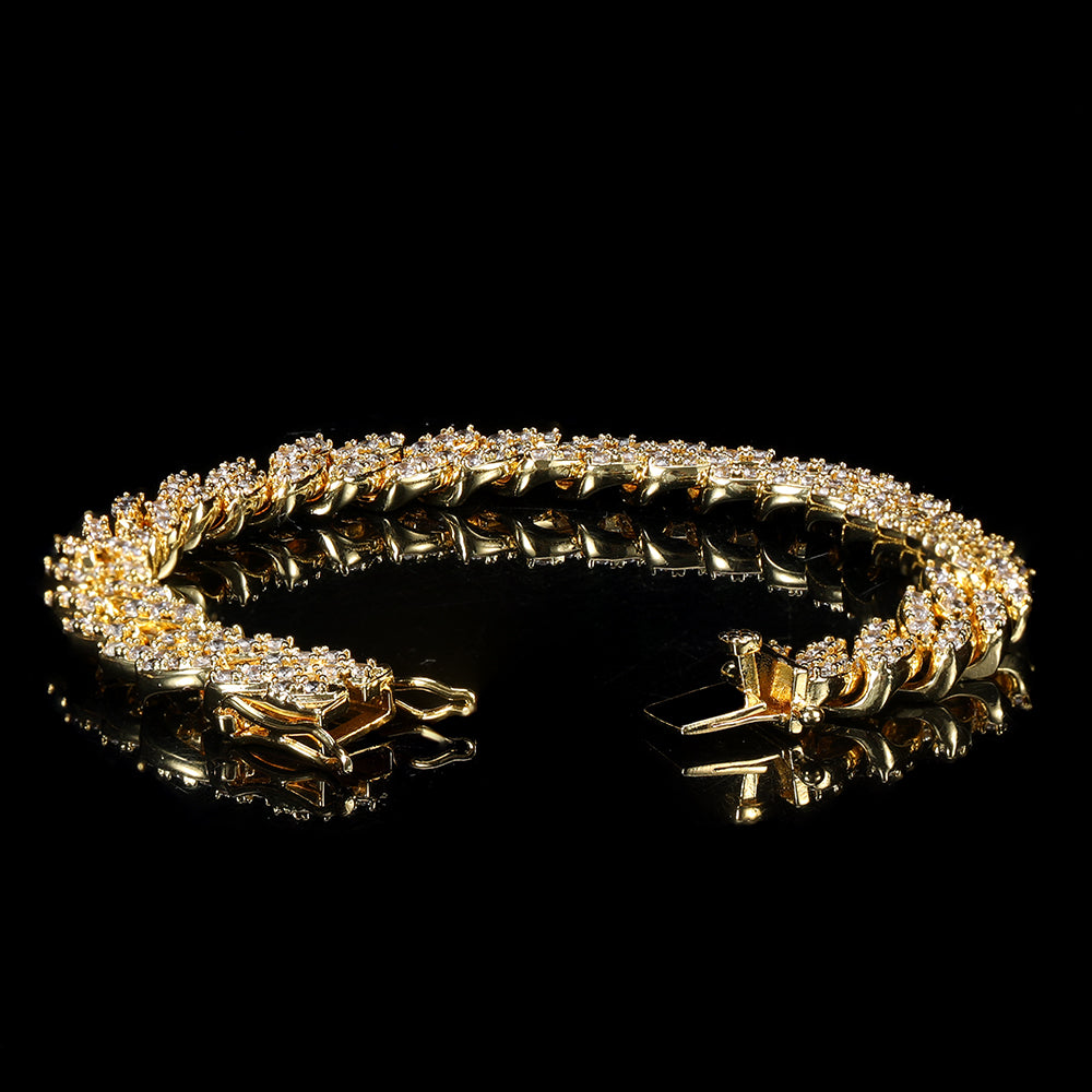 Women 14mm 2-Row Iced Prong Cuban Chain Bracelets
