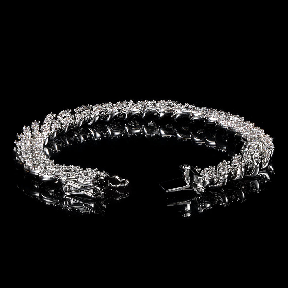 Women 14mm 2-Row Iced Prong Cuban Chain Bracelets