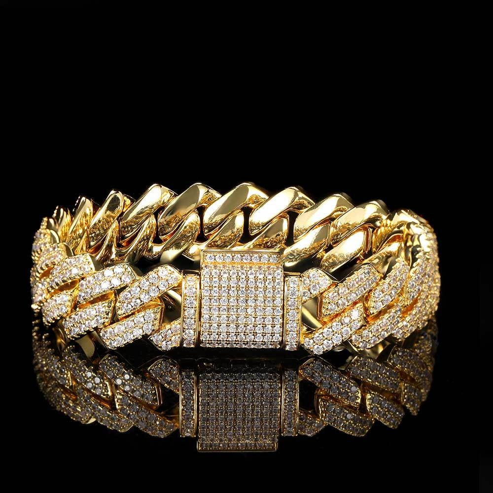 Women 14mm 2-Row Iced Prong Cuban Chain Bracelets
