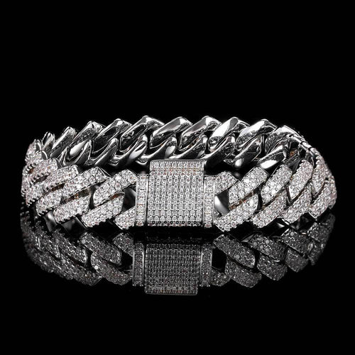 14mm 2-Row Iced Prong Cuban Chain Bracelets