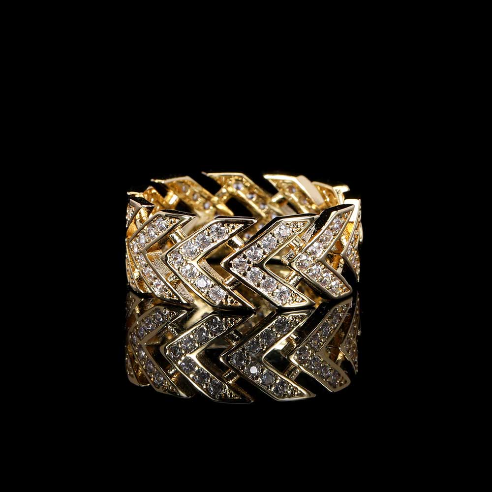 Vintage V-Shaped Arrow Diamond Hip-Hop Ring