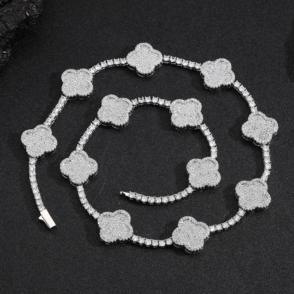 Spring Clasp Diamond Four-Leaf Clover Hip Hop Tennis Chain