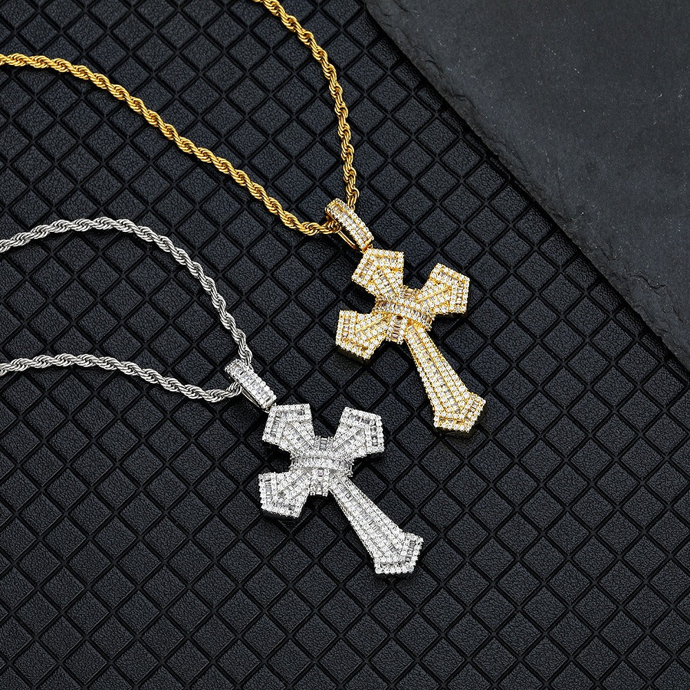 Women Iced Baguette Jesus Cross Pendant